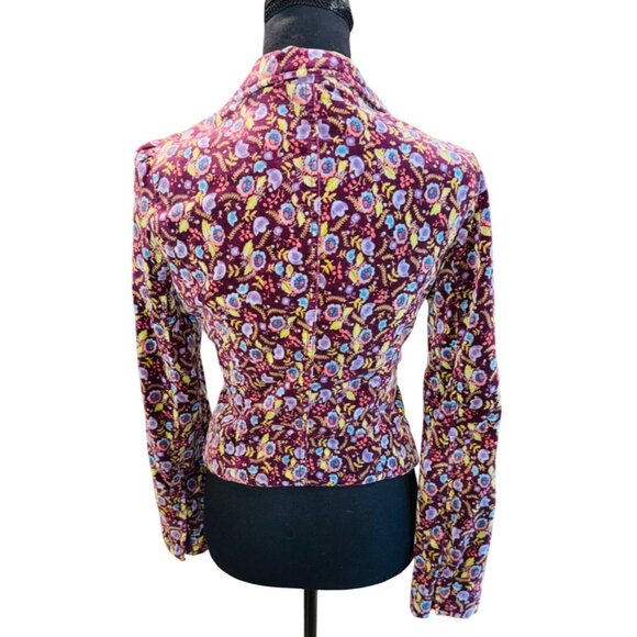 Free People Purple Floral Velvet Jacket Cinch Waist Satin Tie Boho Cottage Core - Picture 2 of 13